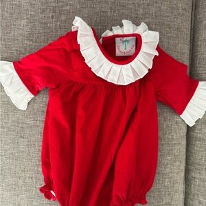 Red Baby Romper with White Ruffle Trim
